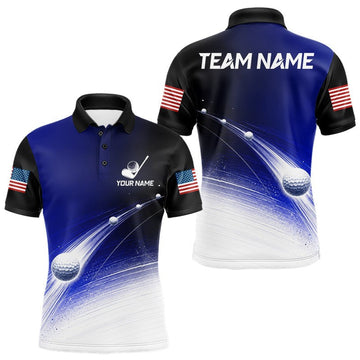 Maxcorners Blue Golf Ball Pattern American Flag Mens Golf Polo Shirts, Team Golf Shirts Golf Gifts LM2806