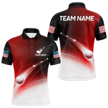 Maxcorners Red Ball Pattern American Flag Mens Golf Polo Shirts, Team Golf Shirts Golf Gifts LM2806