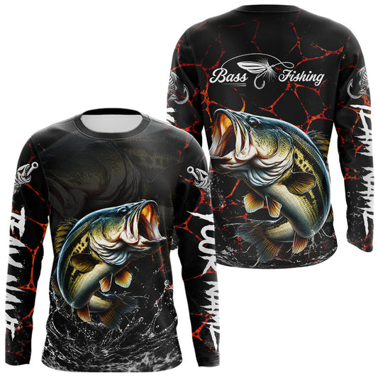 Maxcorners Personalized Bass Fishing Jerseys, Bass Fishing Camo Long Sleeve Fishing Tournament Shirts  LM2806