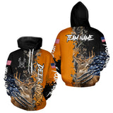 Maxcorners Whitetail Deer Hunting Orange Forest Camo US Flag Shirts, Personalized Hunting Shirt LM3010