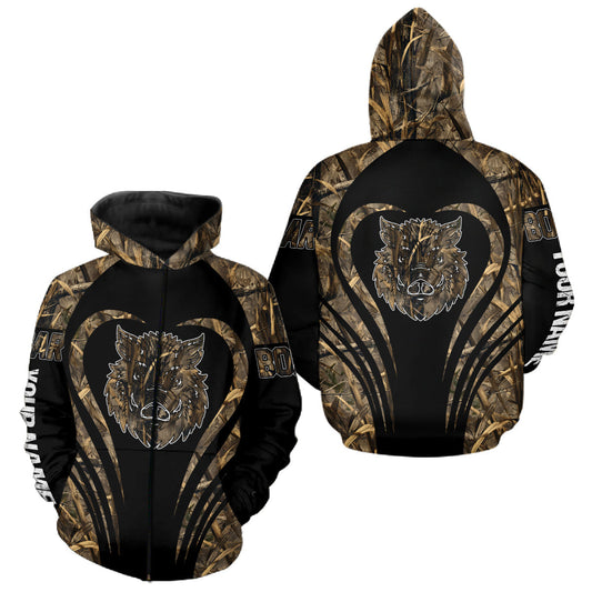 Maxcorners Boar Tattoo Hunting Shirt Custom Name 3D All Over Printed Shirt, Personalized Boar Shirt for Hunter LM0210