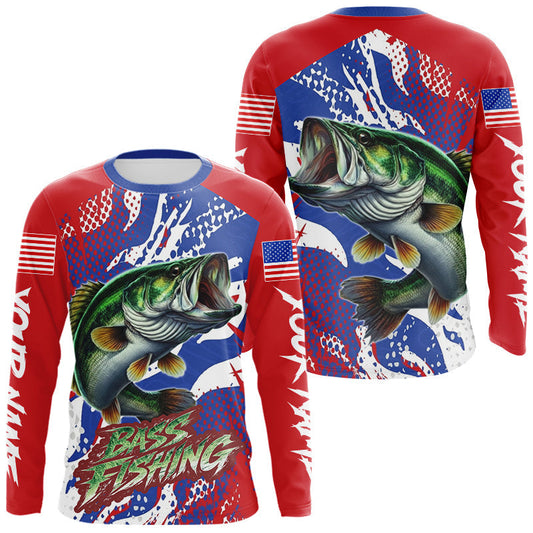 Maxcorners Bass Fishing American Flag Fishing Shirts Long Sleeve, Bass Fishing Shirts For Men, UPF Fishing Shirts LM0503