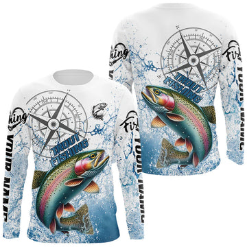 Maxcorners Custom Rainbow Trout Long Sleeve Fishing Shirts, Compass Tournament Fishing Shirts For Men LM0404