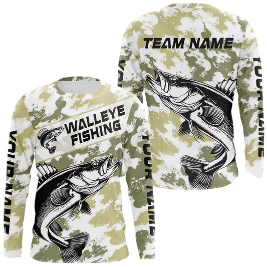 Maxcorners Custom Walleye Fishing Camo Long Sleeve Fishing Shirts, Personalized Walleye Fishing Team Jerseys LM1005