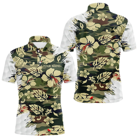 Maxcorners Green Camo Tropical Pattern Mens Golf Polo Shirts Custom Golf Outfit, Team Golf Shirt LM1005