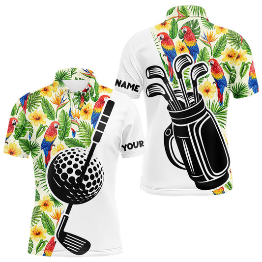 Maxcorners Funny Tropical Parrot And Golf Pattern Mens Polo Golf Shirts Custom Golf Team Shirts Golfer Outfit, Golf Gifts LM1005