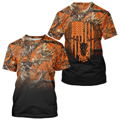 Maxcorners Best Orange Camouflage Deer Hunting Custom Name US Flag Shirts, Deer Hunting Clothes LM0409