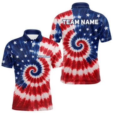 Maxcorners American Flag Tie Dye Pattern Mens Golf Polo Shirts Custom Mens Patriotic Polo Shirts, Golf Gifts