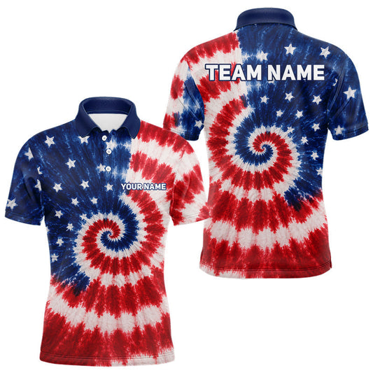 Maxcorners American Flag Tie Dye Pattern Mens Golf Polo Shirts Custom Mens Patriotic Polo Shirts, Golf Gifts