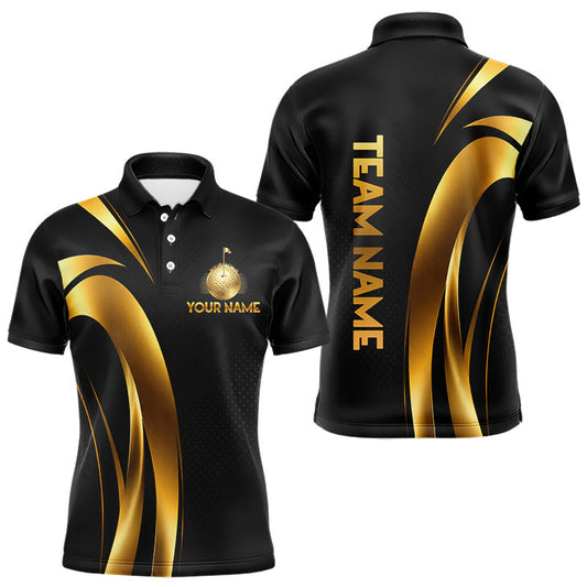 Maxcorners Black And Gold Mens Golf Polo Shirts Custom Golf Clubs Team Golf Shirts, Golf Tops