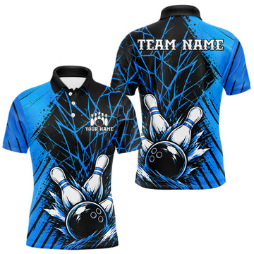 Maxcorners Blue Bowling Shirt Personalized Men Bowling Team Jersey Bowling Polo & 1/4 Zip Shirts