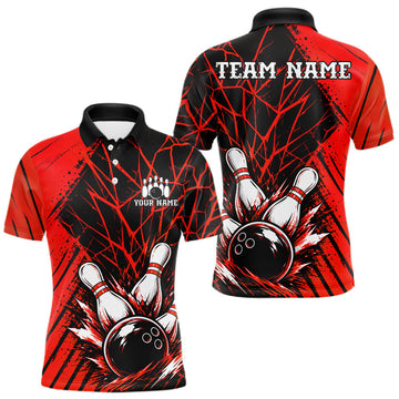 Maxcorners Red Bowling Shirt Personalized Men Bowling Team Jersey Bowling Polo & 1/4 Zip Shirts