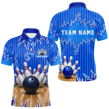 Maxcorners Personalized Blue Flame Bowling Shirts For Men, Custom Bowling Team Shirt
