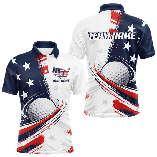Maxcorners Personalized White Golf Polos Shirt For Men American Flag 4Th July Gifts For Golf Lovers LM0706