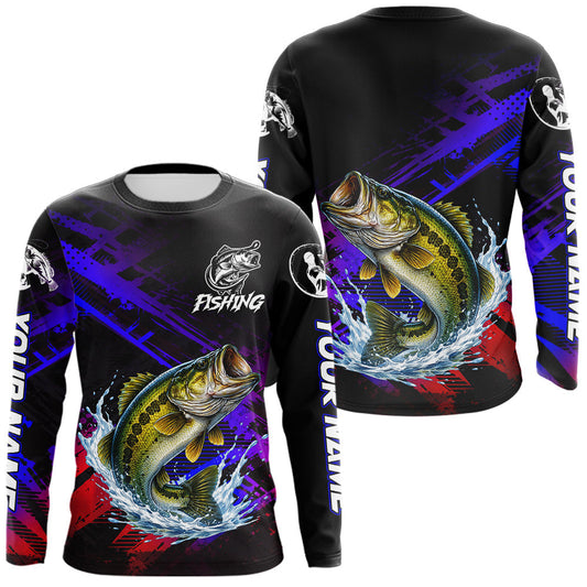 Maxcorners Bass Fishing Long Sleeve Purple Camo UPF Fishing Shirts, Bass Fishing Tournament Shirts LM1203