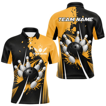 Maxcorners Personalized Yellow Bowling Shirts Custom Men Bowling Team Jersey Polo & 1/4 Zip Bowling Shirts
