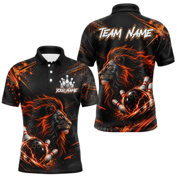 Maxcorners Orange Lion Custom Bowling Polo & 1/4 Zip Shirts For Men, Lion Bowling Team Shirt Bowler Outfits