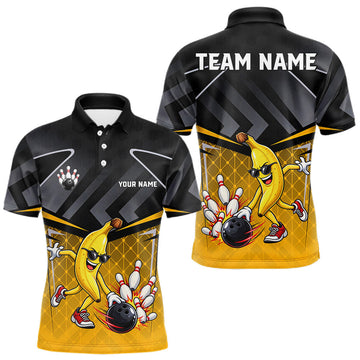 Maxcorners Funny Banana Bowling Shirts Team Men Bowling Jerseys Bowling Polo 1/4 Zip
