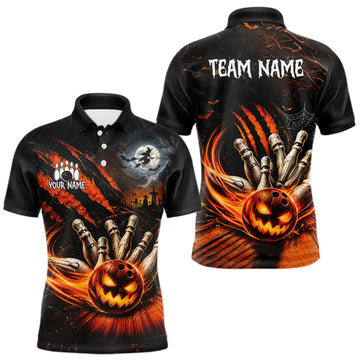 Maxcorners Funny Halloween Mens Bowling Polo Shirt Skull Pattern Custom Name Bowling Team Jerseys LM0409