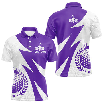 Maxcorners Mens Golf Polo Shirts Custom Name Purple And White Golf Shirt, Golf Attire LM2704