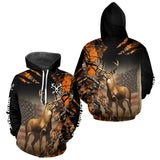 Maxcorners Deer Hunting Shirt Orange Forest Camo US Flag Custom Name Hoodie, Long Sleeve For Men LM3010
