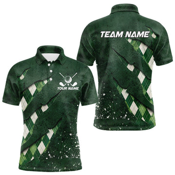 Maxcorners Green Argyle Plaid Pattern Mens Golf Polo Shirts Custom Golf Attire For Men, Golf Team Shirt LM0106