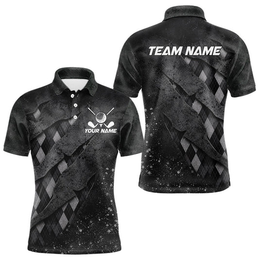 Maxcorners Gray Argyle Plaid Pattern Mens Golf Polo Shirts Custom Golf Attire For Men, Golf Team Shirt