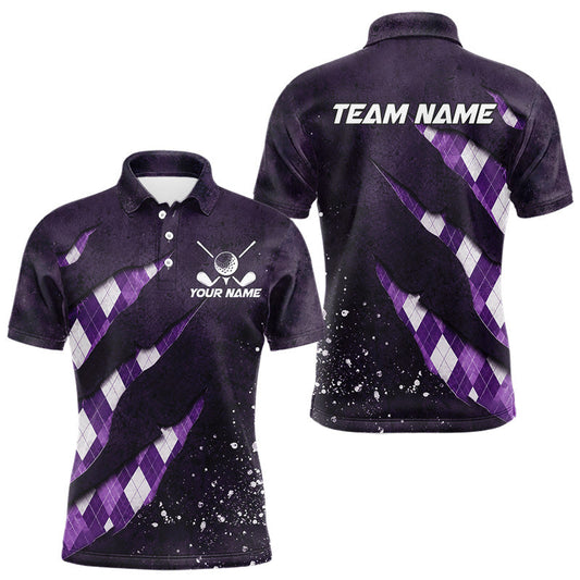 Maxcorners Purple Argyle Plaid Pattern Mens Golf Polo Shirts Custom Golf Attire For Men, Golf Team Shirt LM0106
