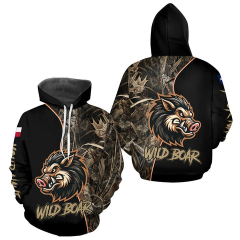 Maxcorners Custom Brown Camo with TX Flag Boar Hunting Shirts for Men, Boar Hunting Clothes, Hunting Gifts LM0910