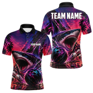 Maxcorners Custom Shark Bowling Polo Shirts For Men, Shark Bowling Team Shirt