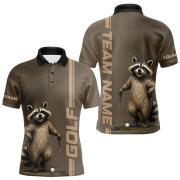 Maxcorners Personalized Funny Brown Raccoon Custom Name Polo Golf Shirt For Mens, Golfer Gifts LM0607