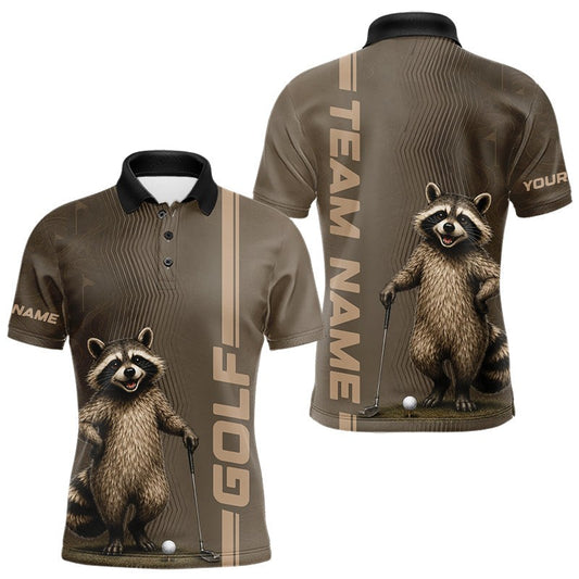 Maxcorners Personalized Funny Brown Raccoon Custom Name Polo Golf Shirt For Mens, Golfer Gifts LM0607