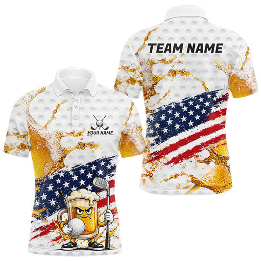 Maxcorners Custom Mens Golf Polo Shirt Patriotic Beer Golf Design Gift For Golfer, Team Golf Shirts