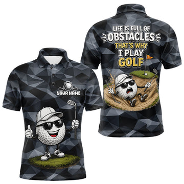 Maxcorners Funny Mens Golf Polo Shirts Custom Golf Ball Camo Pattern Golf Outfits, Best Golf Gifts