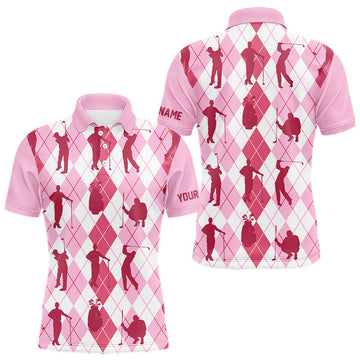 Maxcorners ight Pink Argyle Mens Golf Polo Shirts, Golf Shirts Custom Team Golf Polo For Men Team Golf Tops