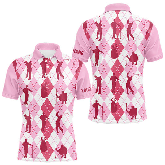 Maxcorners ight Pink Argyle Mens Golf Polo Shirts, Golf Shirts Custom Team Golf Polo For Men Team Golf Tops