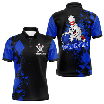 Maxcorners Blue Argyle Pattern Bowling Shirts For Men Custom Bowling Team Jerseys Bowler Outfits