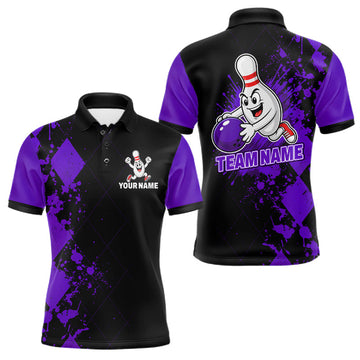 Maxcorners Purple Argyle Pattern Bowling Shirts For Men Custom Bowling Team Jerseys Bowler Outfits