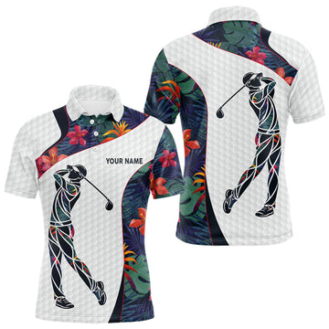 Maxcorners Custom Name Colorful Tropical Pattern Golf Men's Polo Shirt, White Golf Shirt, Team Golf Top