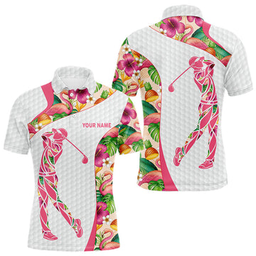 Maxcorners Colorful Tropical Pattern Mens Golf Polo Shirt Custom Name White Golf Shirt, Golf Gifts
