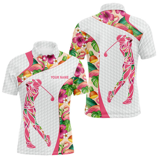 Maxcorners Colorful Tropical Pattern Mens Golf Polo Shirt Custom Name White Golf Shirt, Golf Gifts