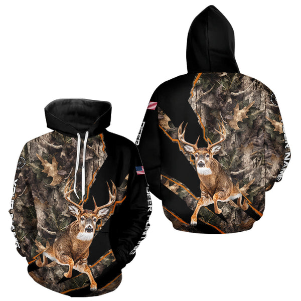 Maxcorners Whitetail Deer Hunting Brown Camo with Scope US Flag Shirts, Deer Hunting Clothes for Hunters LM2110