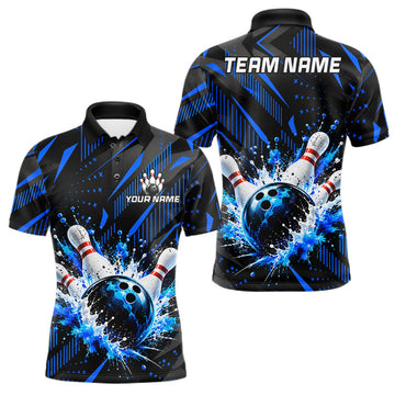 Maxcorners Personalized Blue Bowling Shirts Custom Bowling Team Jersey Quarter-Zip Bowling Shirts For Men