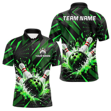 Maxcorners Personalized Green Bowling Shirts Custom Bowling Team Jersey Quarter-Zip Bowling Shirts For Men