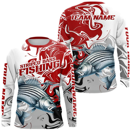 Maxcorners Red Camo Striped Bass Fishing Custom Shirts, Striped Bass Team Fishing Jerseys LM0609