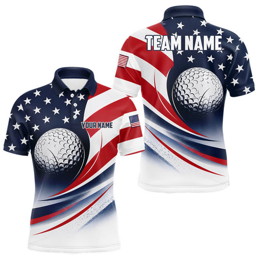Maxcorners America 250th Anniversary Mens Golf Polo Shirt Custom Name Patriotic USA Golf Shirts, Golf Gift