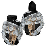 Maxcorners Winter Whitetail Deer Camo Customize Name 3D Printed Long Sleeve Hunting Shirts for Men, Hunting Gifts LM0611