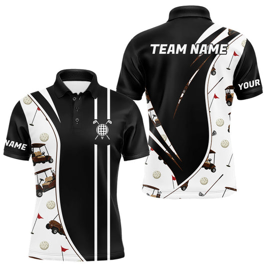 Maxcorners Personalized Golf Gift For Men, Custom Name Golf Polo Shirt, Golf Cart Pattern Polo For Golf Lovers