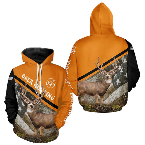 Maxcorners Deer Hunting Orange Camo American Flag 3D Shirt Custom Name Perfect Gift for Hunters LM0611