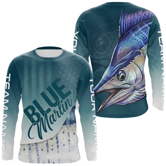 Maxcorners Personalized American Flag Marlin Fishing Jerseys, Patriotic Marlin Long Sleeve Fishing Shirt LM0706